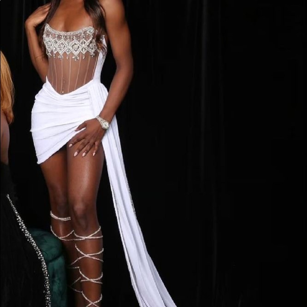 Crystal white velvet dress gown !!